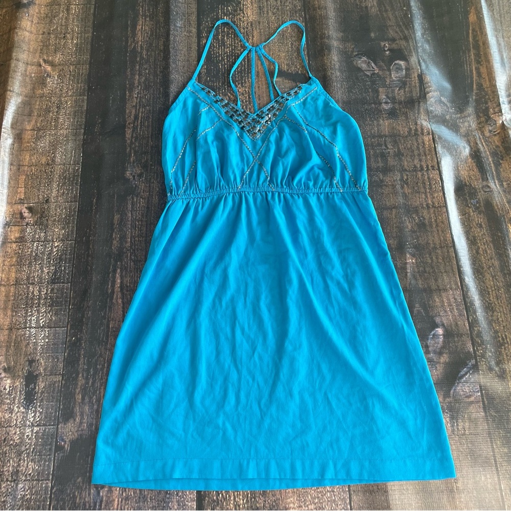Ecote Urban Outfitters Mini Dress Womens M Blue Beaded Strappy Lightweight